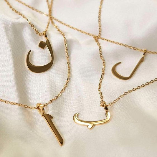 Custom Double Layer Arabic Initial & CZ Pendant Necklace