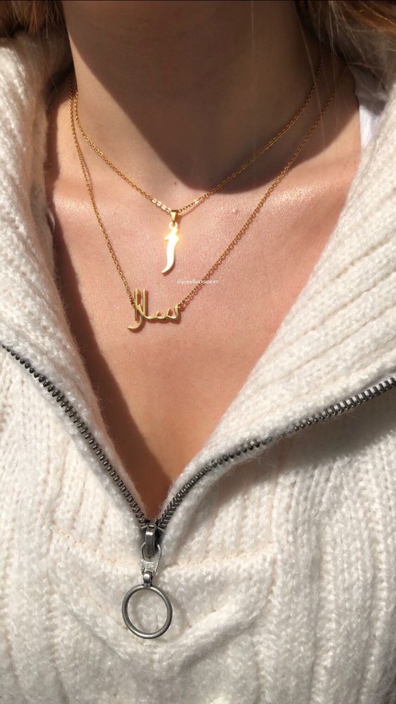 Custom Double Layer Arabic Initial & CZ Pendant Necklace