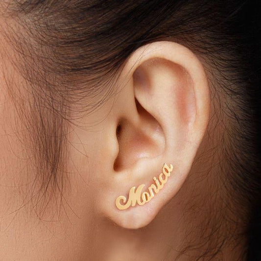 Personalized Name Stud Earrings – Custom Gold Script Design