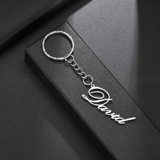Classic Personalized Name Keychain – Custom Stainless Steel Keyring (David Design)